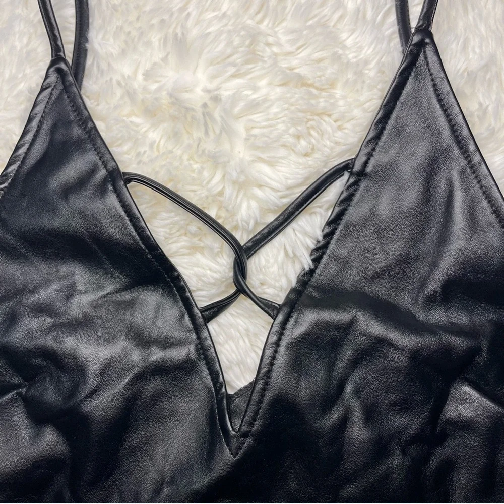 Fashion Nova Black Faux Leather Dress “Keep It Right and Tight Dress” - Picture 6 of 14